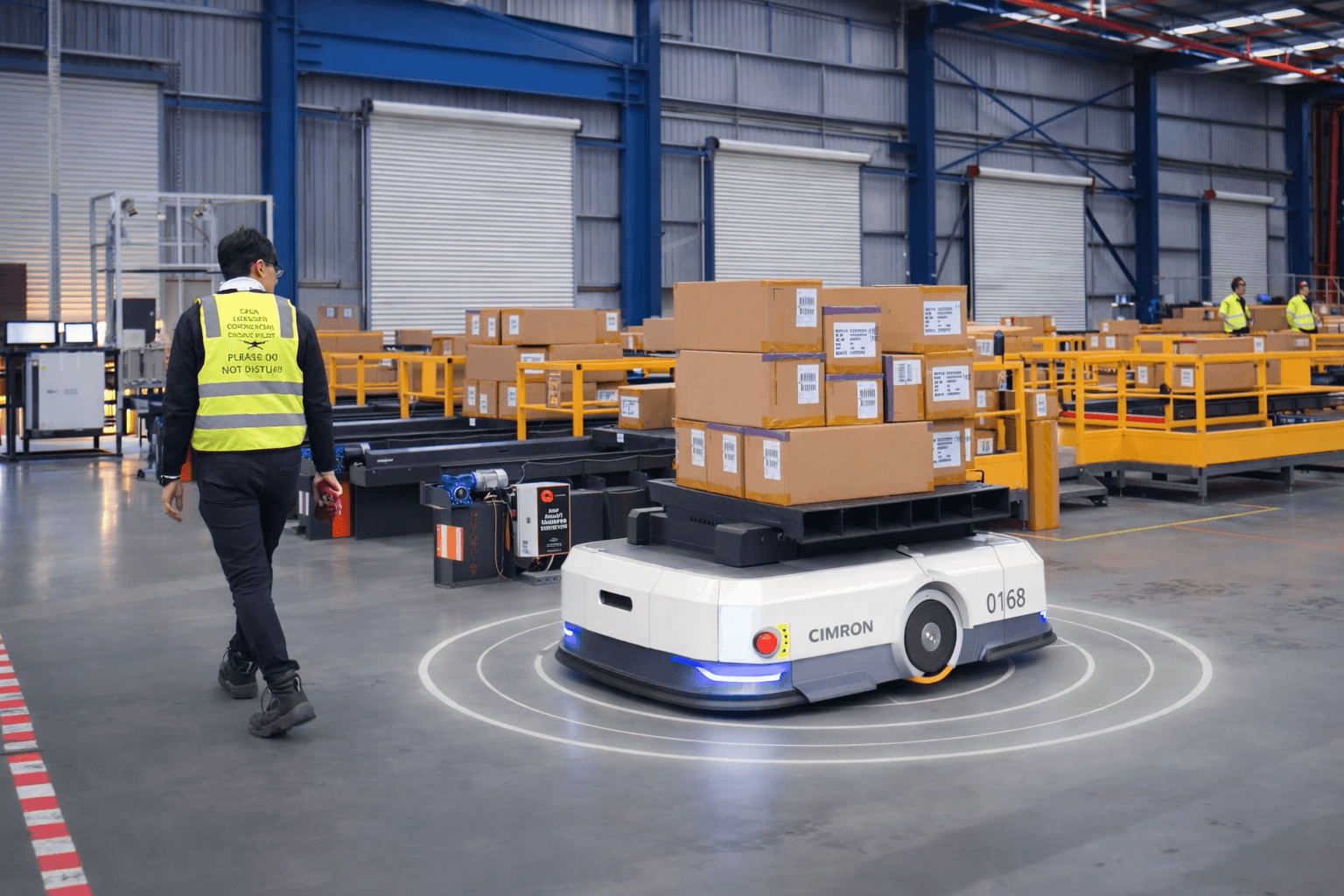 Robotic arm performing CNC machine tending operation